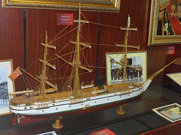A scale model of Ertuğrul on display at the Mersin Naval Museum