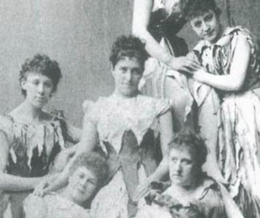 Flowermaidens at the 1882 premiere of Wagner's Parsifal. At left is Carrie Pringle[1]