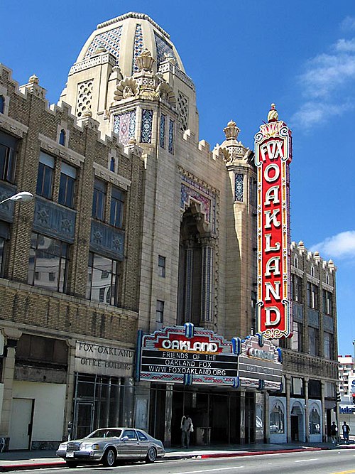 The Fox Theatre is located on the southern end of Telegraph Avenue, in Downtown Oakland.