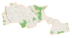 Mapa konturowa gminy wiejskiej Głowno, na dole po prawej znajduje się punkt z opisem „Różany”