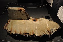 A fragment of the collapsed bridge, in the Washington State History Museum in Tacoma Galloping Gertie fragment 01.jpg