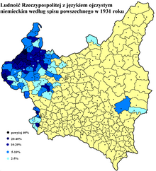 German-language use in the Second Polish Republic based on the 1931 census German language frequency in Poland based on Polish census of 1931.PNG