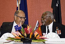 Governor-General Sir Paulias Matane (right) hosting New Zealand Governor-General Sir Anand Satyanand at a State Dinner at Government House, 2009 Gg-state-visit-papua-new-guinea-2009-events-state-dinner.jpg