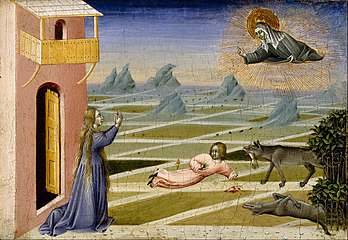 Saint Clare Rescuing a Child Mauled by a Wolf (ca. 1455–60) Tempera & gold on panel (28.1 x 20.6 cm) Museum of Fine Arts, Houston