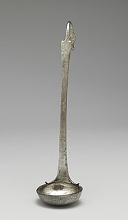 Ladle (spoon) type of spoon having a long handle terminating in a deep bow