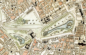 Green Park and St. James's Park London from 1833 Schmollinger map.jpg