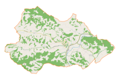 Mapa konturowa gminy Gromnik, po lewej znajduje się punkt z opisem „Parafia Ofiarowania w świątyni i Wniebowstąpienia Pana Jezusa w Siemiechowie”