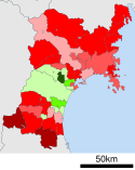 Growth rate map of municipalities of Miyagi prefecture, Japan