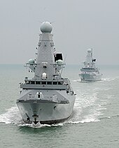 Dauntless (front) operating with Daring off the Isle of Wight in 2010 HMS Daring and HMS Dauntless MOD 45151056.jpg