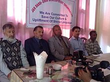 Hajji Abdul Aziz Samoon(middle) at a press conference in Srinagar