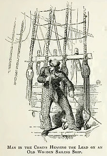 Heaving the lead. A man standing in the chains. Heaving the lead.jpg