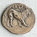 Moneda de Marsella, con la representación de un león (siglo IV a. C.)