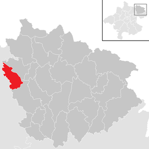 Plassering av kommunen Hirschbach im Mühlkreis i Freistadt-distriktet (klikkbart kart)