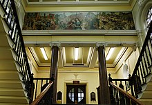 The mural by Harry Rutherford inside the building Hyde Town Hall Interior.jpg