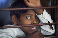 Boy in a train wagon Delhi India