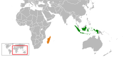 Peta memperlihatkan lokasiIndonesia and Madagascar