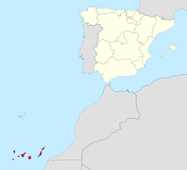 แผนที่ประเทศสเปนแสดงที่ตั้งแคว้นกานาเรียส