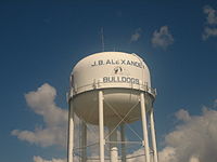 Water tower advertises J.B. Alexander Bulldogs in Laredo. J.B. Alexander Bulldogs, Laredo, TX Picture 929.jpg