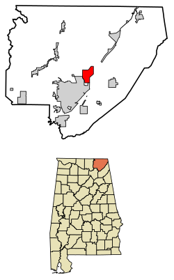 Location of Hollywood in Jackson County, Alabama.