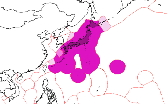 Japan's exclusive economic zones:.mw-parser-output .legend{page-break-inside:avoid;break-inside:avoid-column}.mw-parser-output .legend-color{display:inline-block;min-width:1.25em;height:1.25em;line-height:1.25;margin:1px 0;text-align:center;border:1px solid black;background-color:transparent;color:black}.mw-parser-output .legend-text{}  Japan's EEZ  Joint regime with Republic of Korea  EEZ claimed by Japan, disputed by others