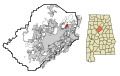 This map shows the incorporated and unincorporated areas in Jefferson County, Alabama, highlighting Grayson_Valley in red. It was created with a custom script with US Census Bureau data and modified with Inkscape.