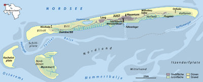 Aktuelle Karte von Juist mit Kachelotplate und Memmert