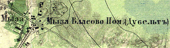 Мыза Власово (современная деревня Кирово) на карте 1860 года.