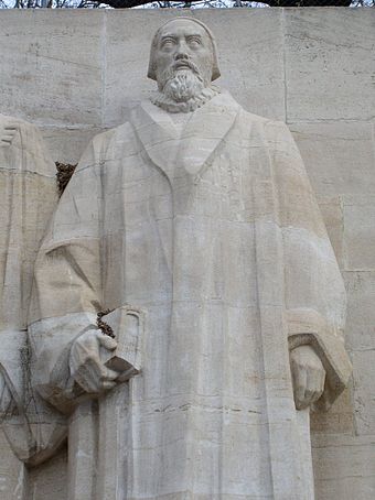 Statue of John Knox at the Reformation Wall monument in Geneva