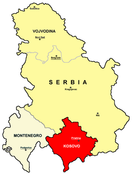 Kaart van de republiek (rood) binnen Joegoslavië