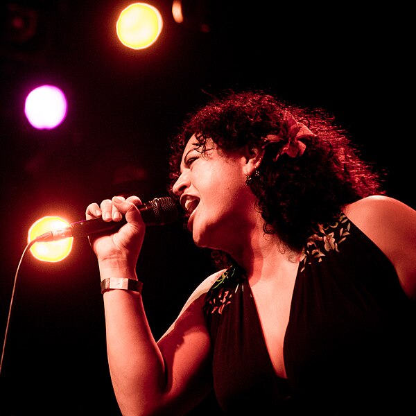 Kylie Auldist performing with The Bamboos at Manning Bar, Sydney, Australia