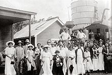 Train station in La Ceiba during the 1920s. The locomotives were one of the main means of transportation in Honduras during the 20th century. La ceiba.jpg