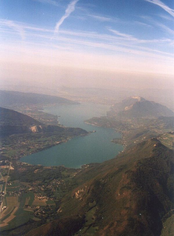 Aerial view of Lake Annecy from the southeast