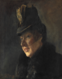 Laurits Andersen Ring - Portræt af en ung kvinde i frakke med pelskrave og hat med slør - 1886.png