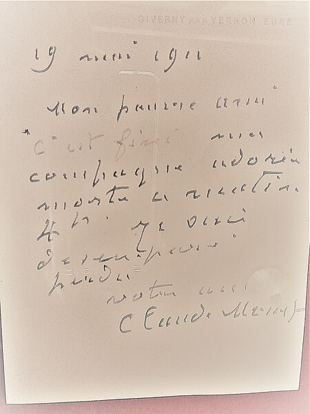 File:Lettre autographe de Claude Monet, 19 mai 1911, adressée à son ami Gustave Geffroy, pour lui annoncer la mort de son épouse Alice.jpg