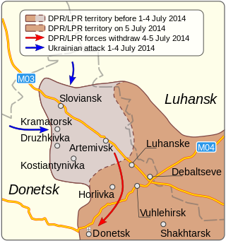 Map of DPR retreat from Sloviansk and other cities