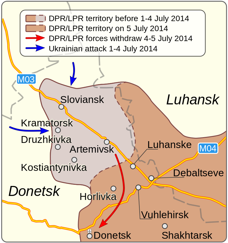 Map of DPR retreat from Sloviansk and other cities