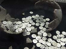 Hoard of Roman denarii found at Llanvaches in 2006 Llanvaches Roman coins.jpg