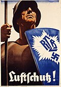 Propagandaplakat 1934 for luftvernet i Hitler-Tyskland. Plakatstilens stiliserte formtegning, dramatiske komposisjoner og grafiske lys- og skyggevirkninger påvirka illustratører og grafiske designere også i Norge.[10]