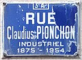 Plaque de la rue Claudius-Pionchon, en septembre 2016.