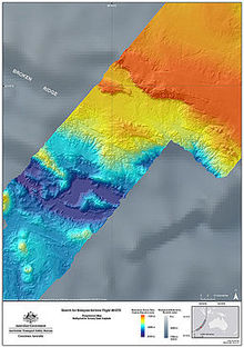 Data obtained from the baseline bathymetric survey (coloured) contrasted with previously available satellite data (grey). MH370 Search Bathymetric Survey Data Zoom.jpg