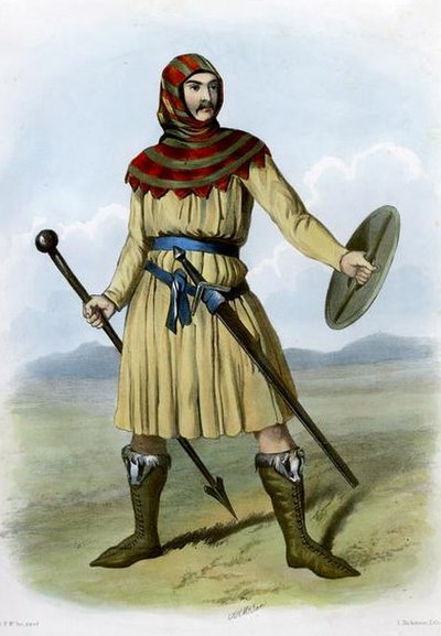 "Mac Ivor". A Victorian era romanticised depiction of a member of the clan by R. R. McIan, from The Clans of the Scottish Highlands, published in 1845