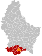 Location of Bettembourg in the Grand Duchy of Luxembourg