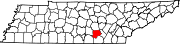 Hartă a statului Tennessee indicând comitatul Grundy