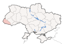 Taka-Karpatian alueen sijainti Ukrainan kartalla.