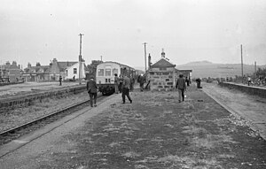 Buchan Belle railtour on 1 June 1974 at Maud station with the line to Fraserburgh on the left and the trackbed to Peterhead on the right Maud station.jpg