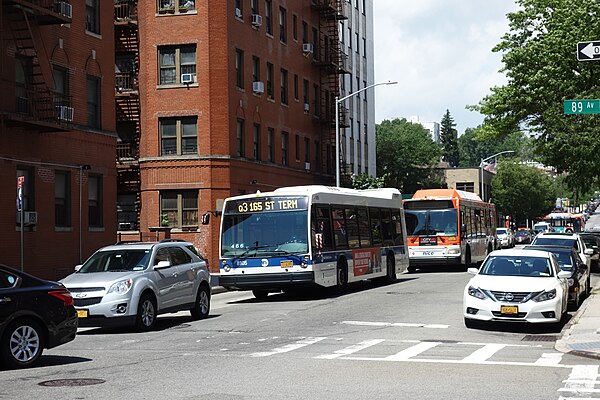 A Q3 bus approaching the 165th Street Bus Terminal.