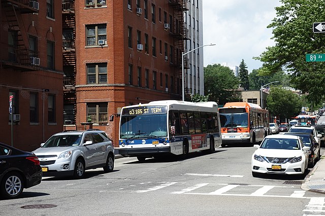 A Q3 bus approaching the 165th Street Bus Terminal.
