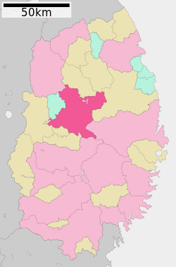 Kedukan Morioka (merah jambu) dalam Wilayah Iwate