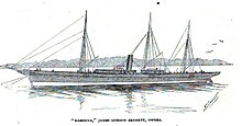 The Namouna was transformed into the Colombian cruiser General Prospero Pinzon, fitted with one 14 pounder and four 6 pounder QF Namouna (steam yacht) by McDougall.jpg