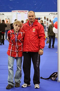 Наталья Мартяшева со своим тренером Н. Н. Кирпичниковым на открытии Чемпионата Европы-2008 в Санкт-Петербурге
